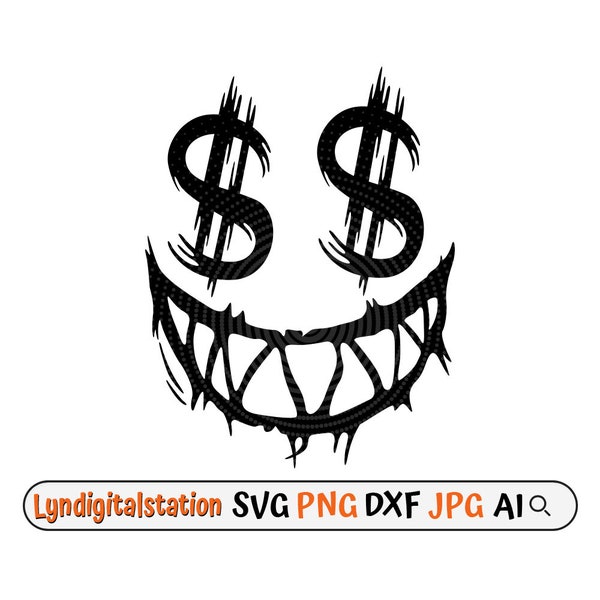 Scary Smile Svg | Scary Smile with USD Eye Clipart | Creepy Face Cut File | Dollar Sign Stencil | Dollar Sign Smile shirt Design | Dxf | Png