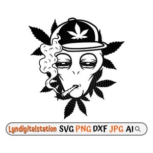 Alien roken wiet Svg | Dope buitenaardse clipart | Roken Joint Cut-bestand | Rasta Alien-stencil | Alien onkruid tshirt ontwerp | Dxf | png