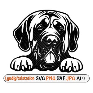 Puede incluir: Ilustración en blanco y negro de la cabeza de un perro grande asomándose por encima de una superficie. El perro tiene una cabeza grande y redonda con una nariz corta y plana y orejas caídas. Los ojos del perro están cerrados y su lengua está fuera.
