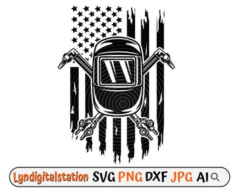 US Welding Mask & Torch Svg | Welding Mask Clipart | Welding Torch Cut File | US Welder Stencil | Protective Gear T-shirt Design | Dxf | Png