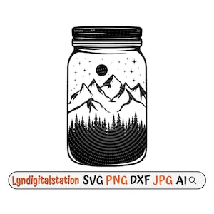 Mountain in Glass Jar Svg | Mountain Scene Clipart | Glass Jar Cut File | Nature Stencil | Mountain T-shirt Design | Forest Scene Dxf | Png