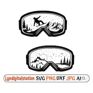 Snow Goggle Svg | Ski Goggles Clipart | Mountain Scene Cut File | Skiing Stencil | Snowboard Goggle T-shirt Design | Snowboarding Dxf | Png