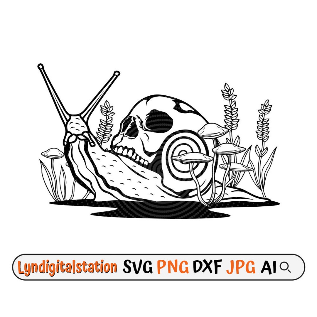 Snail Skull Svg Snail Skull With Growing Mushroom Clipart Slug Cut File