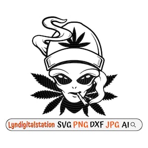 Alien Weed Svg | Stoned Alien Clipart | Smoking Joint Cut File | Alien Cannabis Stencil | Kush Life T-shirt Design | Rolling Blunt Dxf | Png