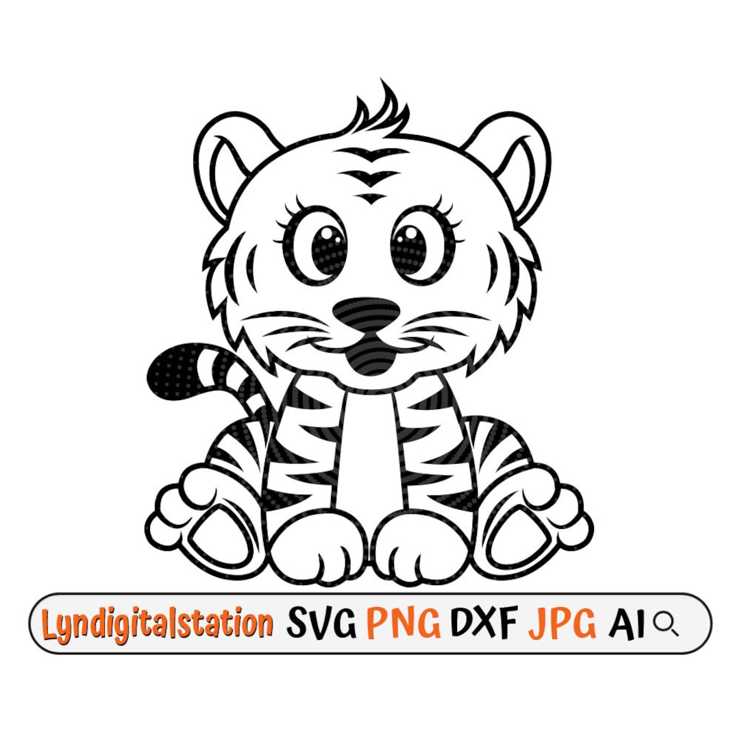 Cute Baby Tiger Svg Cub Clipart Jungle Life Cut File Tiger Stencil