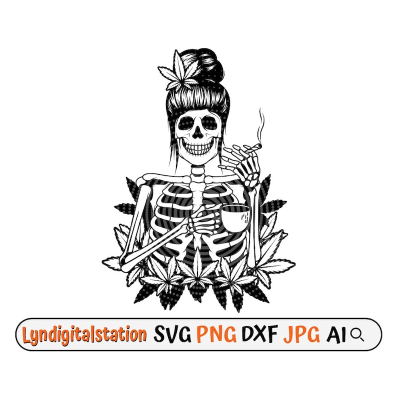 Skull Weed Svg | Woman Skull Smoking Weed Clipart | Smoking Joint Cut ...
