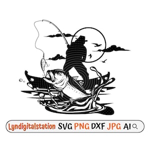 Giant Trevally Scene Svg | Giant Trevally Clipart | Angler Dad Gift Idea Cut File | Fishing Stencil | Fisherman T-shirt Design | Dxf | Png