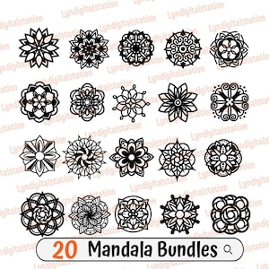 20 Mandala Bundles Svg | Ornaments Clipart | Mandala Flower Cut File | Geometric Designs Stencil | Decorative T-shirt Design |  Dxf | Png