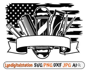 US Barber Tools Svg | Hair Stylist Clipart | Salon Cut File | Hair Salon Stencil | Barbershop Tshirt Design | Hair Grooming Dxf | Parlor Png