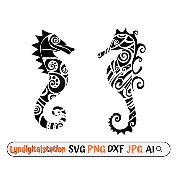 Seahorse Polynesian Svg | Sea Horse Clipart | Tribal Sea Horse Cut File | Marine Life Stencil | Polynesian seahorse shirt Design | Dxf | Png
