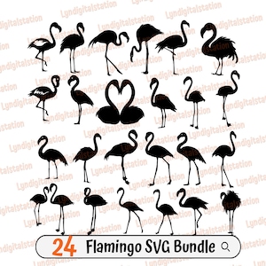 24 Flamingo Bundles Svg | Wading Bird Clipart | Large Bird Cut File | Exercise Stencil | Flamingo T-shirt Design | Tropical Bird Dxf  | Png