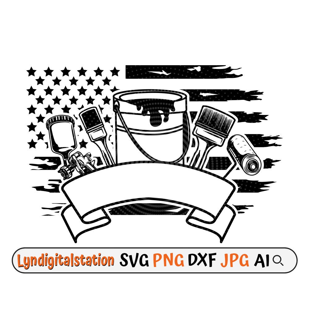 US Painter Tools Svg | Paint Brush & Roller Clipart | Painting Cut File | Bucket Stencil | Painter Dad Gift Idea T-shirt Design | Dxf | Png