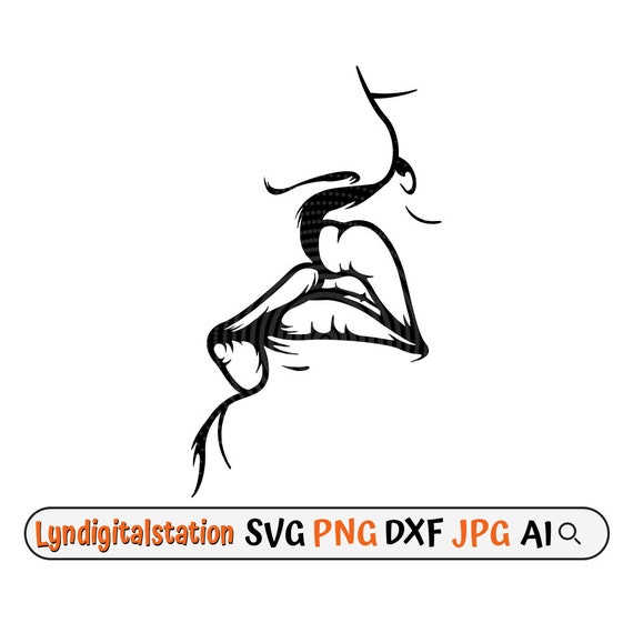 Kissing Lips Svg | Couple in Love Clipart | Romantic Love Cut File | Lovers Kissing Stencil | Couple Kissing Tshirt Design | Lover Dxf | Png