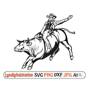 Rodeo Bull Riding Svg | Bull Riding Clipart | Rodeo Sport Cut File | Western Country Farm Stencil | Bull Rider T-shirt Design | Dxf | Png