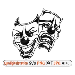 Smile Now Cry Later Svg | Theater Mask Clipart | Happy Sad Mask Cut File | Laugh and Crying Faces Stencil | Clown T-shirt Design | Dxf | Png