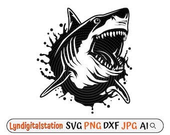 Shark Svg | Shark Attack Clipart | Ocean Predator Cut File | Marine Life Stencil | Killer Shark T-shirt Design | Deadly Fish Dxf | Png