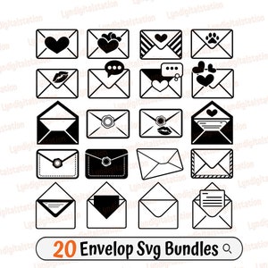 20 Umschlag Bundles SVG | Umschläge Clipart | Nachricht Schnittdatei | Buchstaben Schablone | Liebesbrief T-Shirt Design | Lippen Dxf | Herz Png