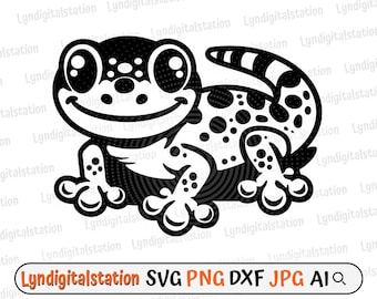 Geco carino in formato SVG / Lucertole colorate in formato Clipart / Piccolo file di ritaglio di rettile / Stencil di animali selvatici / Design per maglietta con salamandra / Lucertola in formato DXF / PNG
