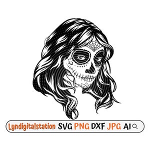 Sugar skull svg, catrina clipart, lady dead stencil, day of the dead cut file, la muerta dxf, candy skull cutfile, halloween custom t-shirt