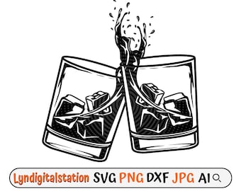 Whisky Svg / Whisky Glass Clipart / Cheers Cut File / Alcohol Drink Stencil / Whisky T-shirt Design / Bebida Dxf / Licor con Hielo Png