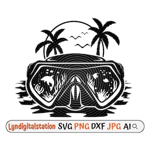 Scuba Scene Svg | Diving Goggles Clipart | Under Water Scene  Cut File | Scuba Mask Stencil | Scuba Diver shirt Design | Dive Mask Dxf | Png