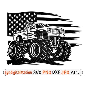 US Monster Truck Svg | Extreme Vehicle Clipart | Off Road Vehicle Cut File | Oversized Tires Stencil | Big Truck T-shirt Design | Dxf | Png