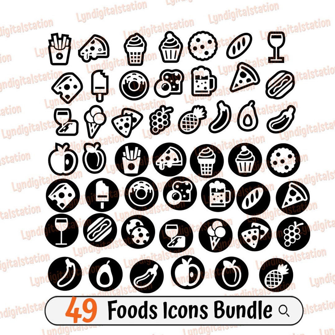 49 Food Icons Bundle Svg | Snacks Clipart | Bread Cut File | Vegetables ...