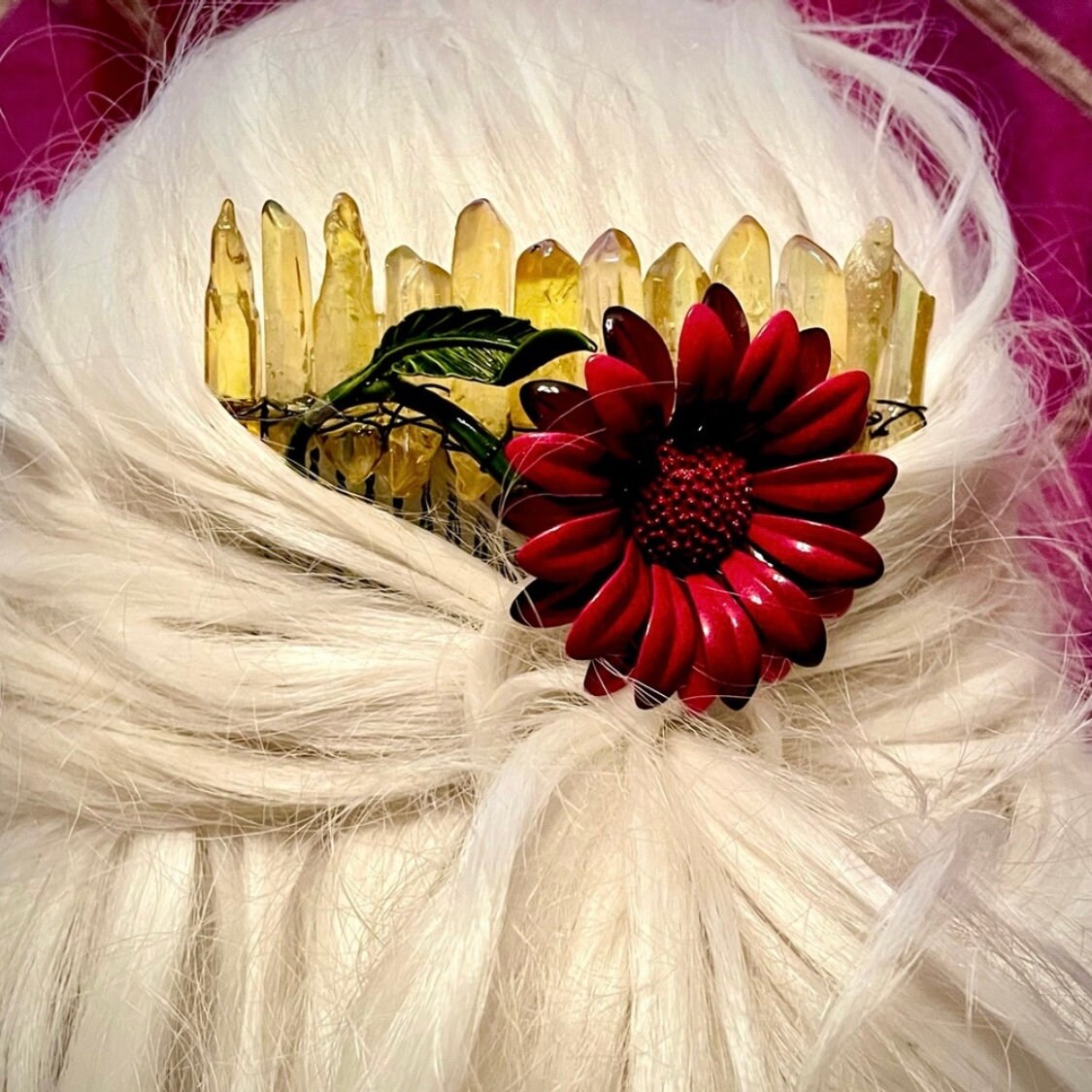 ★?? Handmade Upscaled Crystal 60s Flower Power Hair Combs ??★ Vintage Floral Hair Comb: Upcycled Enamel & Swarovski  main image 4