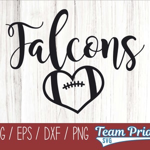 Falcons Football Heart SVG Digital Download Printable - Svg, Eps, Dxf, Png file formats for use on Circut, Silhouette, Sublimation, & More!