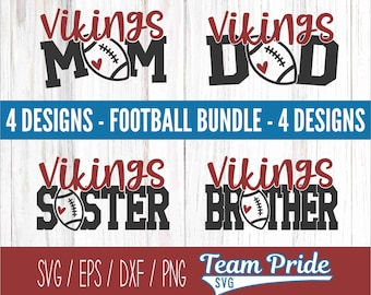 May include: Four SVG cut files featuring the Minnesota Vikings logo with the words "Mom", "Dad", "Sister", and "Brother".
