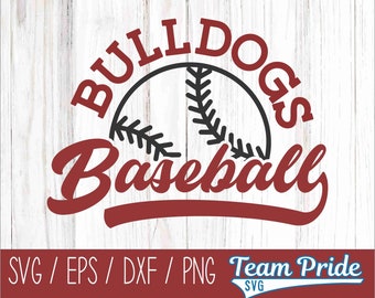 File Bulldogs Baseball Svg/Dxf/Eps/Png - Logo della squadra sportiva per taglio e creazione, design fai da te per magliette da baseball - Download immediato