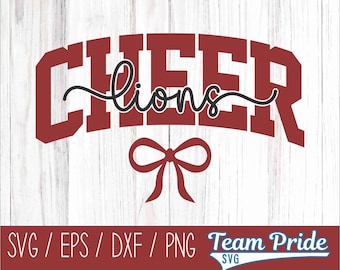 Lions Cheer SVG | Cheerleading Team Spirit Cut File | Two-Color Cheer Bow Design | EPS PNG Dxf Cricut Silhouette Digital Download