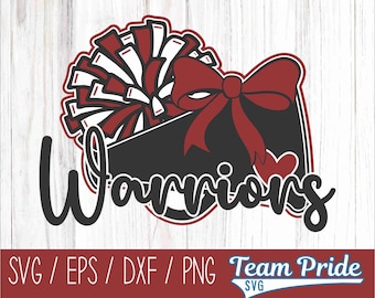 Warriors Cheer SVG Megaphone Pom Poms Cheer Bow Cute Digital Download - Svg, Eps, Dxf, Png file formats for Circut, Silhouette, Sublimation
