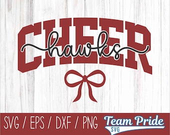Hawks Cheer SVG | Cheerleading Team Spirit Cut File | Two-Color Cheer Bow Design | EPS PNG Dxf Cricut Silhouette Digital Download