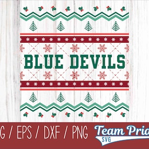 Suéter navideño feo de Blue Devils SVG, PNG, EPS, dxf - Diseño festivo para fiestas Cricut, Silhouette, Sublimación