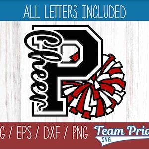 Pacote SVG de líder de torcida, carta do time do colégio Pom Pom Design, todas as letras, download digital para Cricut e Silhouette, DIY Cheer Apparel SVGs