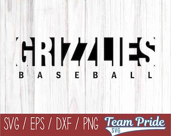 Puede incluir: Diseño gráfico en blanco y negro con el texto "Grizzlies Baseball" sobre un fondo de madera blanco.