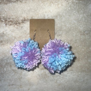 Purple and Blue Large Puffball Earrings