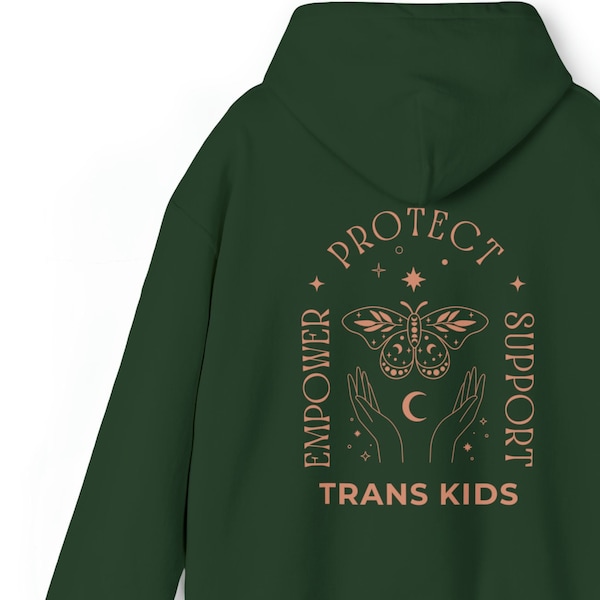 MOTH HOODIE, Skydda trans barns tröja med huva, Queer hoodie, trans rättigheter tröja, Skydda queer barn, trans ungdomar, HBTQ Ally tröja