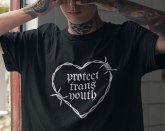 Camiseta PROTECT TRANS YOUTH, apoya a los niños trans, camiseta de izquierdas, aliado trans, ropa alternativa, camiseta gótica queer, punk gay LGBTQ, derechos trans