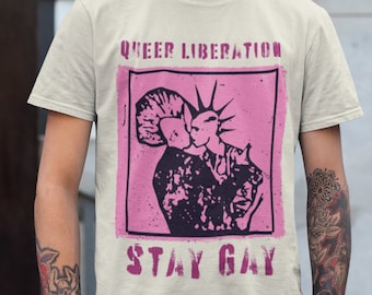 QUEER PUNK SHIRT, Queer Liberation, Stay Gay Tshirt, Vintage Punk, We're Here We're Queer We Riot, Lgbtq Vintage Pride Shirt, Protest Shirt