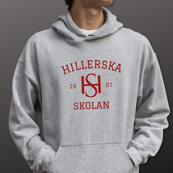 HILLERSKA SKOLAN HOODIE, Hillerska Schul-Sweatshirt, Young Royals Hoodie, Hillerska Grauer Hoodie, Young Royals College-Sweatshirt