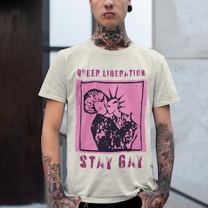QUEER PUNK SHIRT, Queer Liberation, Stay Gay Tshirt, Vintage Punk, We're Here We're Queer We Riot, Lgbtq Vintage Pride Shirt, Protest Shirt