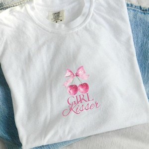 GIRL KISSER CHERRIES Tee, Lesbian Pride Shirt, Coquette Cherry Tshirt, Cute Femme Lesbian Shirt, Wlw Sapphic Shirt, Gay Pride Shirts