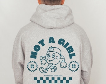 NON BINARY HOODIE, Not A Girl, Enby Hoodie, Gender Is A Construct, Nonbinary Pride, Nb Hoodie, Retro Tomboy Shirt, Queer Sweatshirt