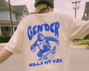 NONBINARY SHIRT, Gender Kills My Vibe, Agender Tshirt, Enby Pride Shirt, Genderqueer, Nonbinary Gift, Gender Is a Construct, Skater Tshirt