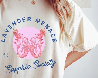 SHIRT SAPPHIC, Lavender Menace, T-shirt Sapphic Society, subtiel lesbienne shirt, vintage Pride T-shirt, lesbische zeemeerminnen, cool queer shirt