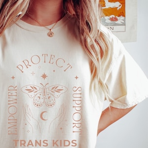 PROTECT TRANS KIDS Shirt, Trans Rights Tshirt, Protect Queer Kids, Queer Shirt, Cosmic Moth Shirt, Lgbtq Rights, Trans Ally, Trans Youth