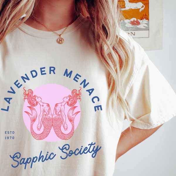 SAPPHIC SHIRT, Lavender Menace, Sapphic Society Tshirt, Subtle Lesbian Shirt, Vintage Pride T-shirt, Lesbian Mermaids, Cool Queer Shirt