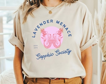 SHIRT SAPPHIC, Lavender Menace, T-shirt Sapphic Society, subtiel lesbienne shirt, vintage Pride T-shirt, lesbische zeemeerminnen, cool queer shirt